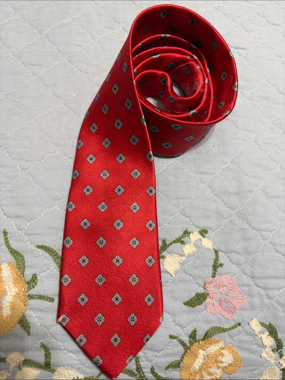 Christian Dior Silk Red  Gem Geometric Tie PreOwned Adult